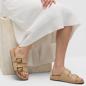 Fendi Beige Slide Sandals